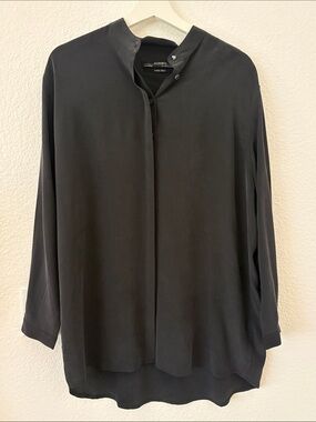 All Saints 100% Silk Black Mandarin Collar Blouse